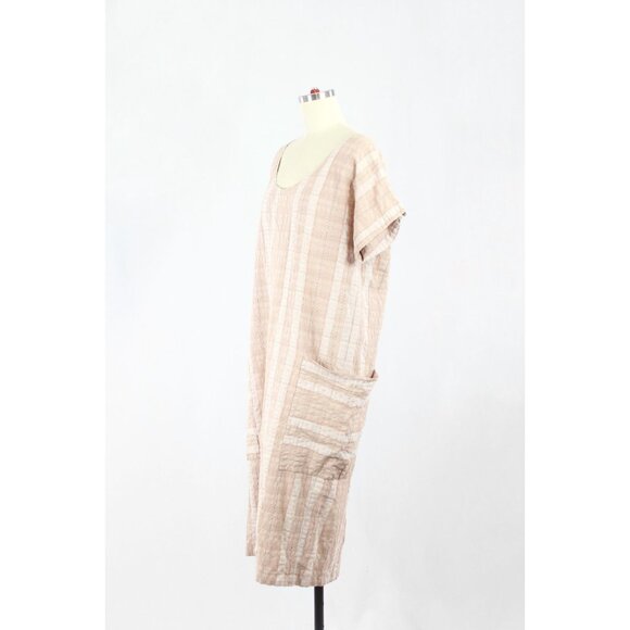 MEG Lazy Pink Red Plaid Check Cotton Seersucker Straight Midi Dress, Size M - Picture 4 of 15